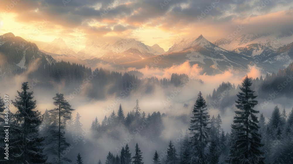Obraz premium Foggy dawns in the Mountains