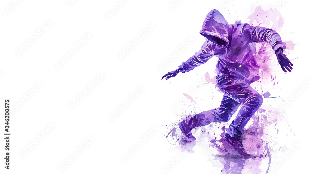Fototapeta premium Purple watercolor painting of male break dancer performance balanced action