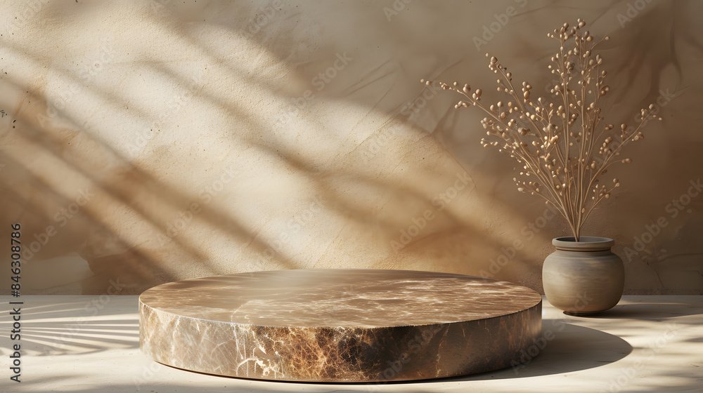 Sunlight on Circular Stone Platform Casting Shadows