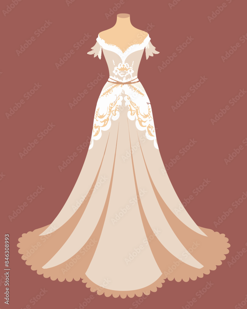 The delicate lace details on the sustainable wedding gown added a touch of elegance to the collection without compromising on sustainability.. Vector illustration
