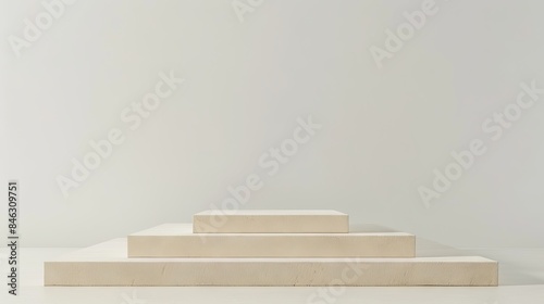 Fototapeta Naklejka Na Ścianę i Meble -  3D Square Wooden Platform with White Background