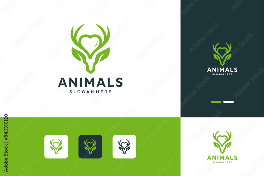 Deer animal combine with love shape logo design inspiration Deer animal combine with love shape logo design inspiration