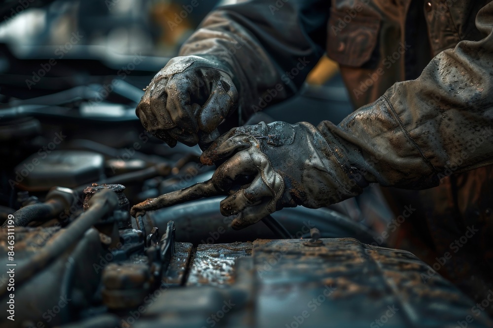 shot of a mechanic hands covered in grease and oil shot of a mechanic hands covered in grease and oil