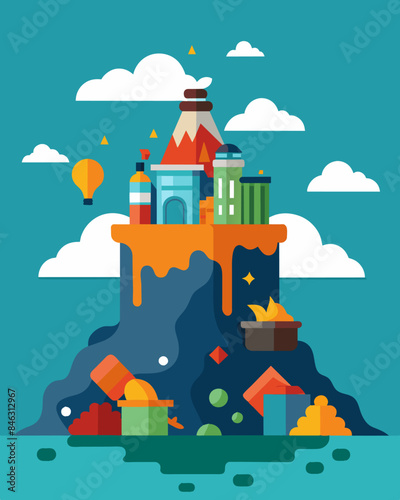 The sight of the overflowing landfill was a sobering reminder of the constant consumption and disposal of goods in a society driven by convenience and excess.. Vector illustration