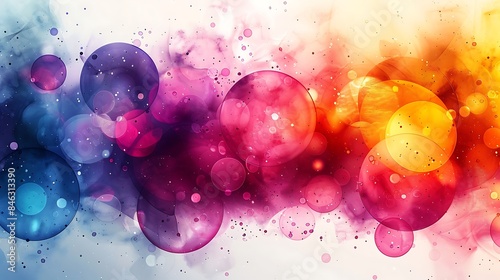 An abstract background featuring randomly placed circles with watercolor effect, bold and vibrant colors, hd quality, soft edges, dynamic composition, digital watercolor painting, modern art.