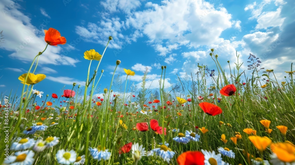 A field of wildflowers under a bright blue sky, professional photography, --ar 16:9 Job ID: c3499c23-18cc-49f8-8945-c967a358c2bd A field of wildflowers under a bright blue sky, professional photography, --ar 16:9 Job ID: c3499c23-18cc-49f8-8945-c967a358c2bd