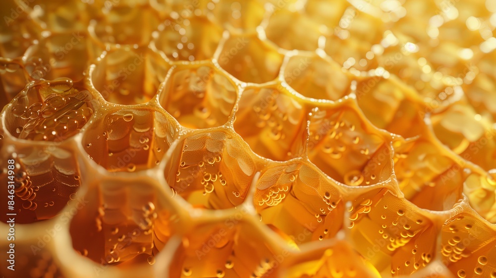 Bee larvae cocoons and pollen in honeycombs close-up. Bee larvae cocoons and pollen in honeycombs close-up.