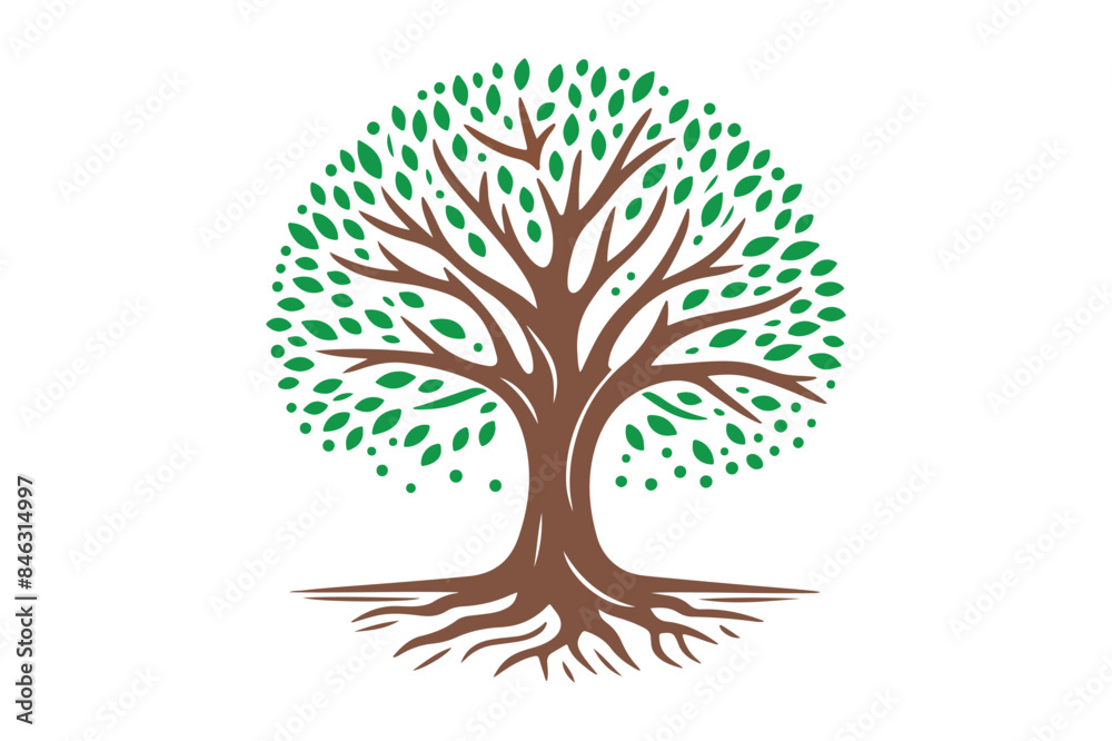 Naklejka premium Tree of life with leaves, vector illustration of a colorful tree with roots.