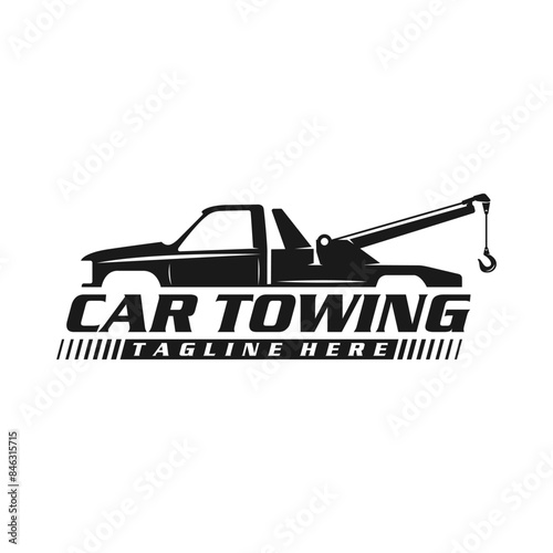 towing truck take a classic car logo vector