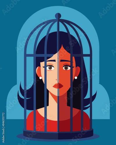 The prison cell may have been long gone but the cage of hurtful words and memories continued to hold her captive.. Vector illustration