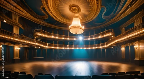 Bright stage of a theater or Opera House with beautiful decorations for a play or ballet performance