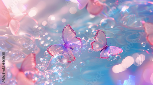 Magical Scene of Butterflies Glowing Over Tranquil Water