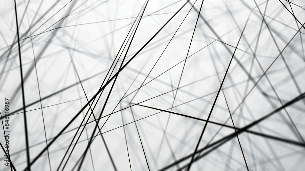 Fototapeta premium Bright backdrop features bold black lines intersecting dynamically. Delicate white lines create captivating patterns against a pristine background.