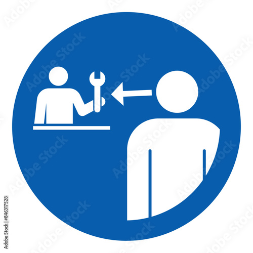 ISO mandatory safety signs_work must be supervised symbol and pictogram only size 1 x 1 round shape