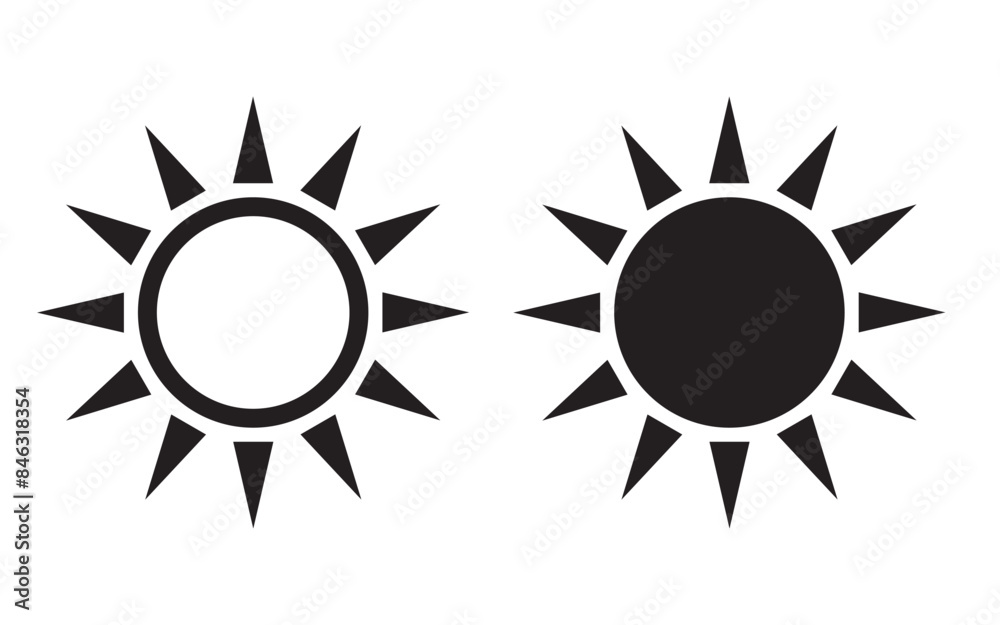 Sun icon, sun symbol isolated on white. Sun icon, sun symbol isolated on white.