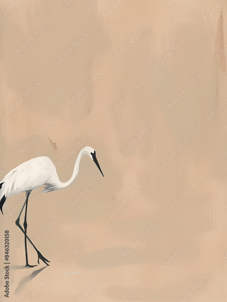 Naklejka premium Graceful White Crane on Beige Backdrop
