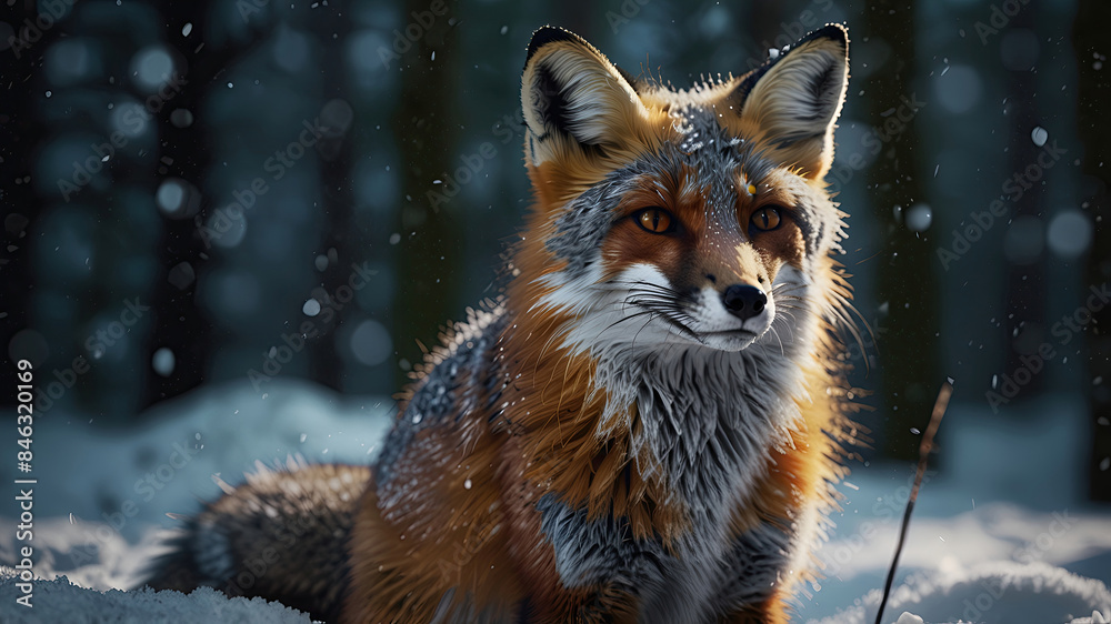 fox in the dark forest, wildlife photography fox in the dark forest, wildlife photography