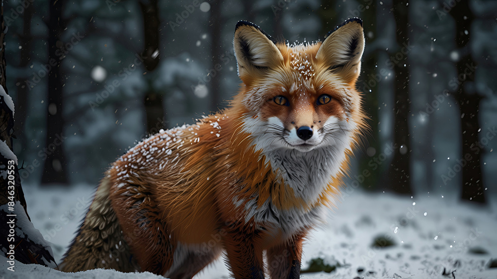 Obraz premium fox in the dark forest, wildlife photography