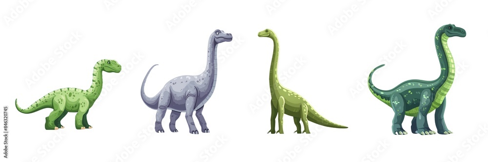 Naklejka premium Collection of brachiosaurus isolated on transparent background. Generated AI