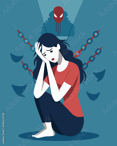 The verbal chains of guilt and shame that she carried were slowly breaking her spirit.. Vector illustration