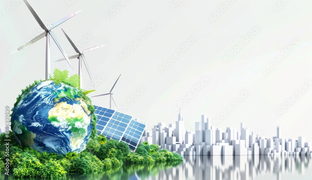 Green Energy City promotes a sustainable future through solar and wind energy, utilizing modern technology to focus on urban sustainability and conservation for a greener environment