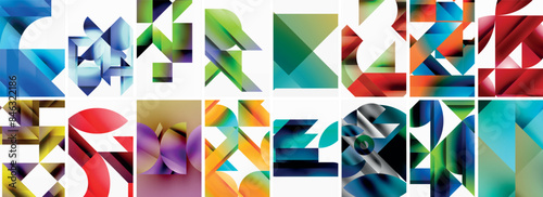 Triangles and circles abstract shapes templates set