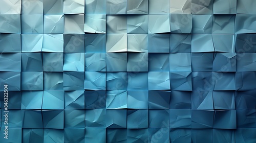 Folded paper squares in an origami style, intricate and detailed, shades of blue and green, hd quality, digital art, high contrast, geometric design, modern aesthetic, artistic abstraction.