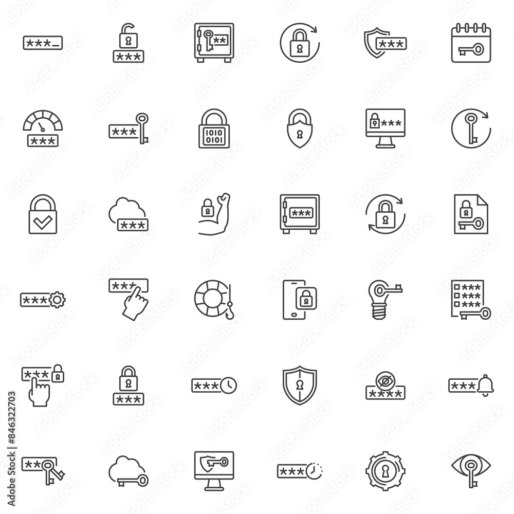 Security password line icons set Security password line icons set