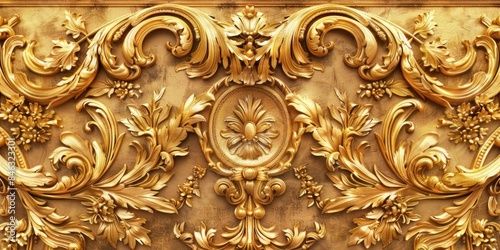 A gold leaf design with a flower in the center