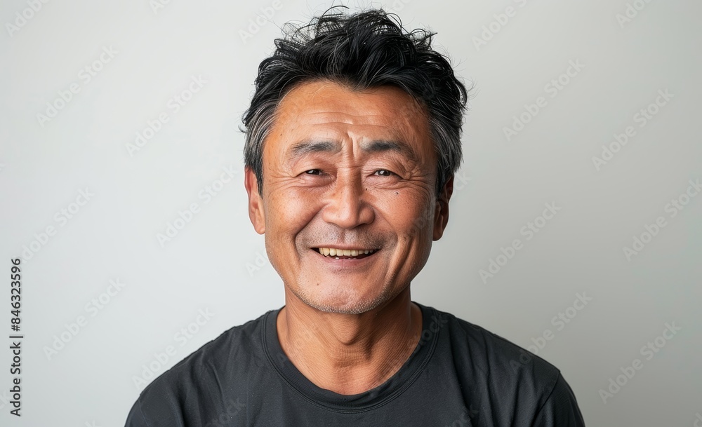 Stylish Chinese Man Smiling in Tshirt Generative AI Stylish Chinese Man Smiling in Tshirt Generative AI
