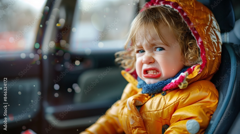 crying toddler girl sitting in car seat safety baby chair travelling crying toddler girl sitting in car seat safety baby chair travelling