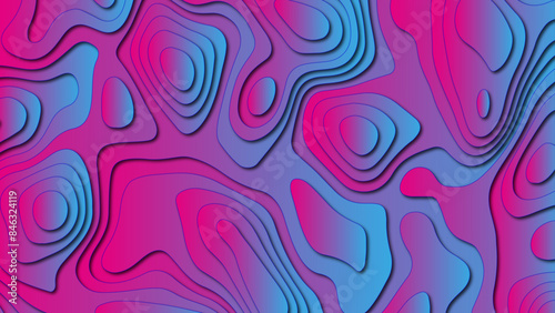 Wavy pink paper cut style. Abstract modern geometric shape multi layer 3d paper cut luxury background with multicolor elements, topography map concept. 