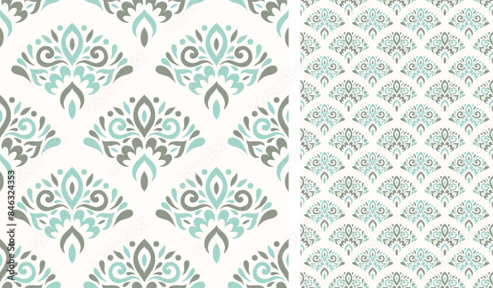 Obraz premium Cute Scandinavian style ethnic seamless pattern. Hygge and calm hand drawn design. Moroccan tile. Mexican Spanish Talavera. Endless swatch with arabesque.