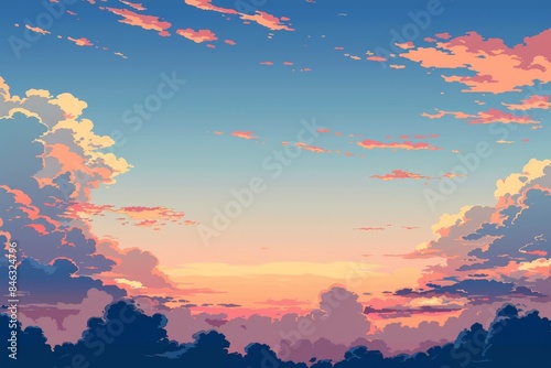 Sunset Sky with Fluffy Clouds