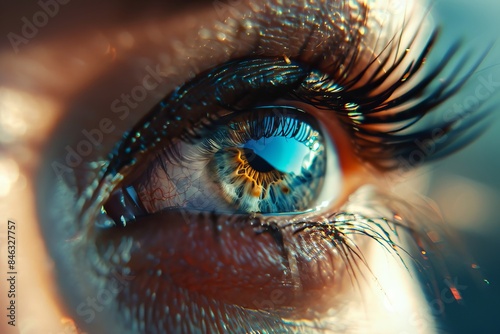 Ultra Closeup of Human Eye with light reflection, Detailed Human Eye