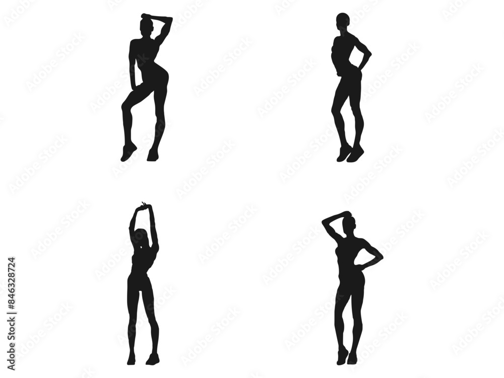 Young Fitness Girl silhouette vector. Attractive woman concept side ...