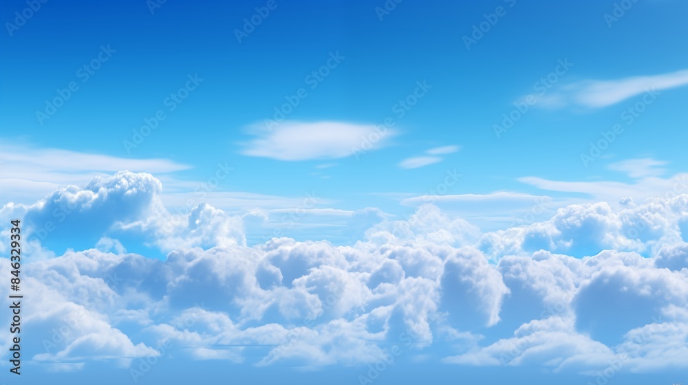 A Serene Sky with Fluffy White Clouds Against a Bright Blue Background A Serene Sky with Fluffy White Clouds Against a Bright Blue Background