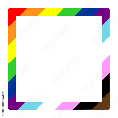 LGBTQ+ Pride Flag Frame. Square Frame Border with LGBTQ+ Pride Rainbow Flag Pattern