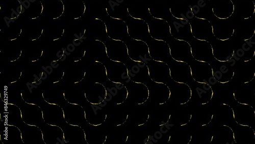 Horizontal seamless loop geometric animation with yellow arcs on black. Abstract motion background video