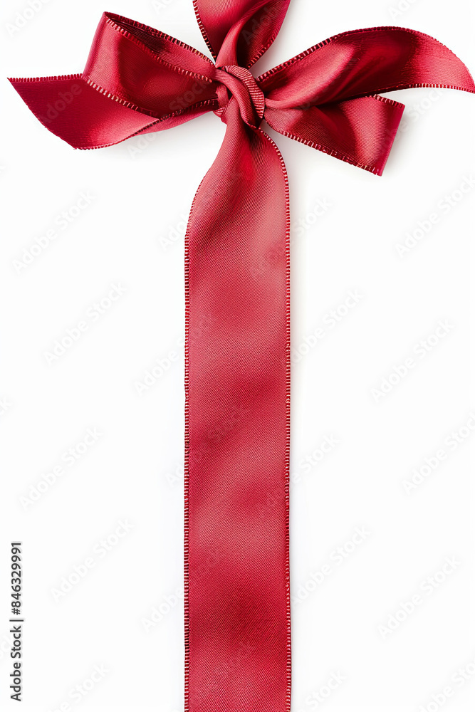 Shiny red ribbon isolated on a white background, providing ample copy space for text or design elements, suitable for gift wrapping or festive decorations Shiny red ribbon isolated on a white background, providing ample copy space for text or design elements, suitable for gift wrapping or festive decorations