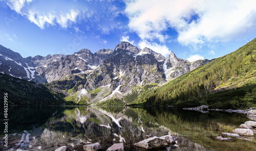 Fototapeta Naklejka Na Ścianę i Meble -  Landscape with lake and mountains. Tatra mountain massif. Lake 