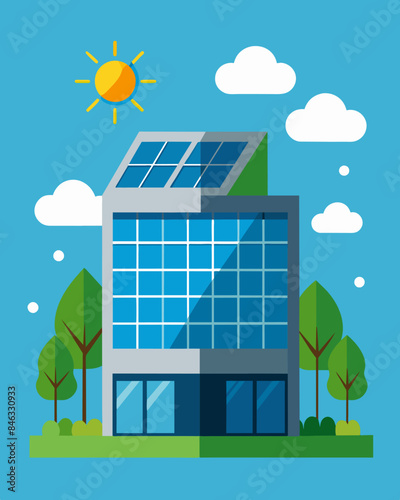 The office utilizes renewable energy sources such as solar panels to power the majority of its electricity needs.. Vector illustration