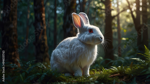 rabbit in the dark forest, wildlife photography © Dwi