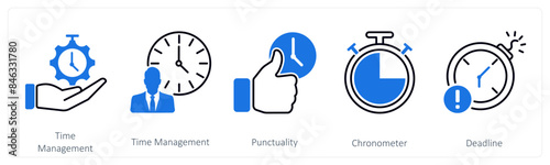 A set of 5 Mix icons as time management, punctuality, chronometer