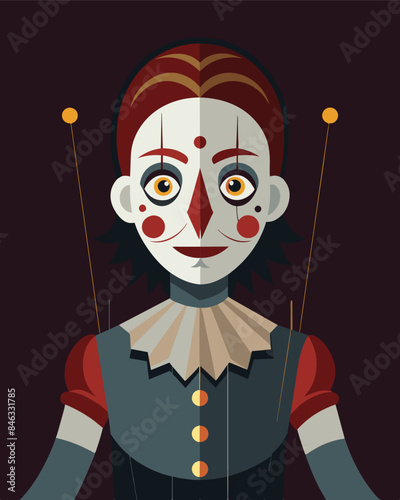 With its intricately painted face and delicate features the marionette is a mesmerizing sight as it is skillfully maneuvered by its puppet master.. Vector illustration