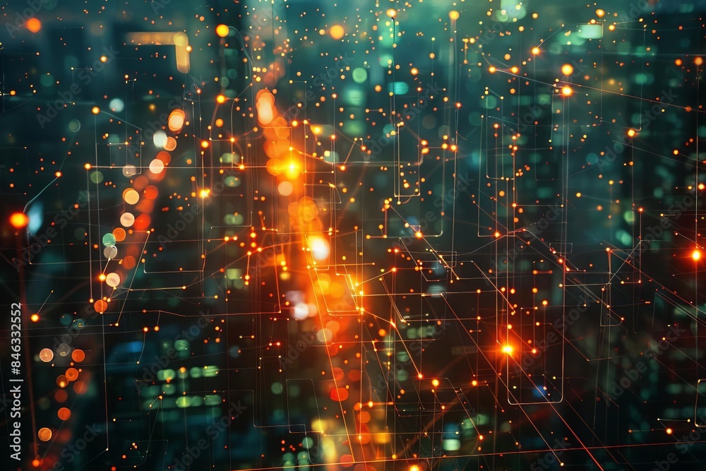 Obraz premium A mesmerizing digital artwork featuring a network of interconnected devices resembling a birds-eye view of a digital world