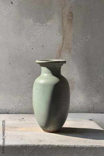 Clay pot jug on concrete surface, minimalism, Generative AI