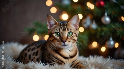 Bengal cat nestled in greenery with soft bokeh lights.generative.ai © Neelam