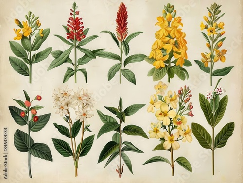 Botanical art prints feature stunning images of a variety of plants with high-quality detailing. photo