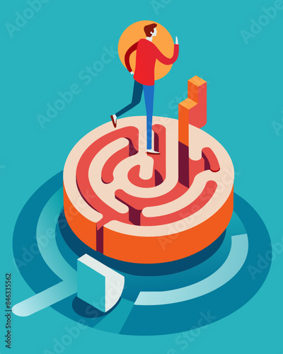 Tunneling through the complex twists and turns of the mind maze the person becomes increasingly disoriented.. Vector illustration